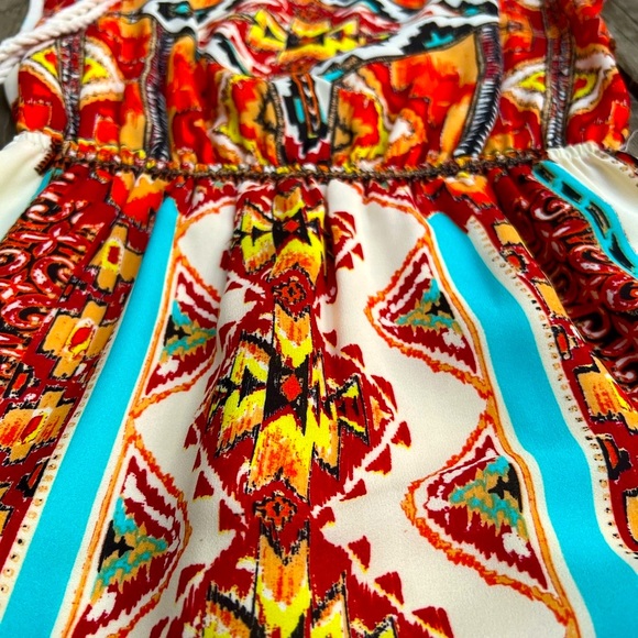 Jealous Tomato I Boho Tribal Aztec Print I Crochet Trim Mini Dress I Size:Small - Picture 4 of 5